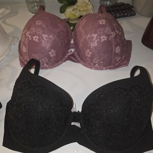 Victoria's Secret Black and Mauve Lace Bras
